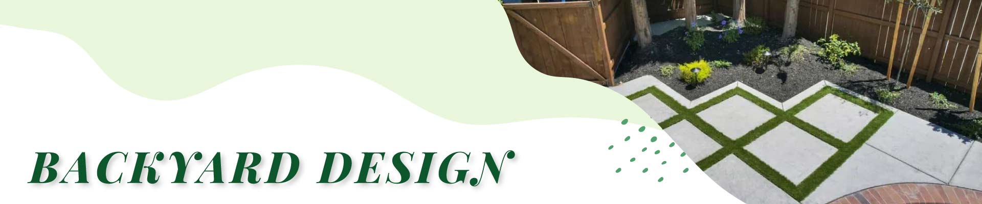 Geometric backyard design featuring custom diamond-patterned concrete pavers with artificial turf inlay and integrated landscape lighting.